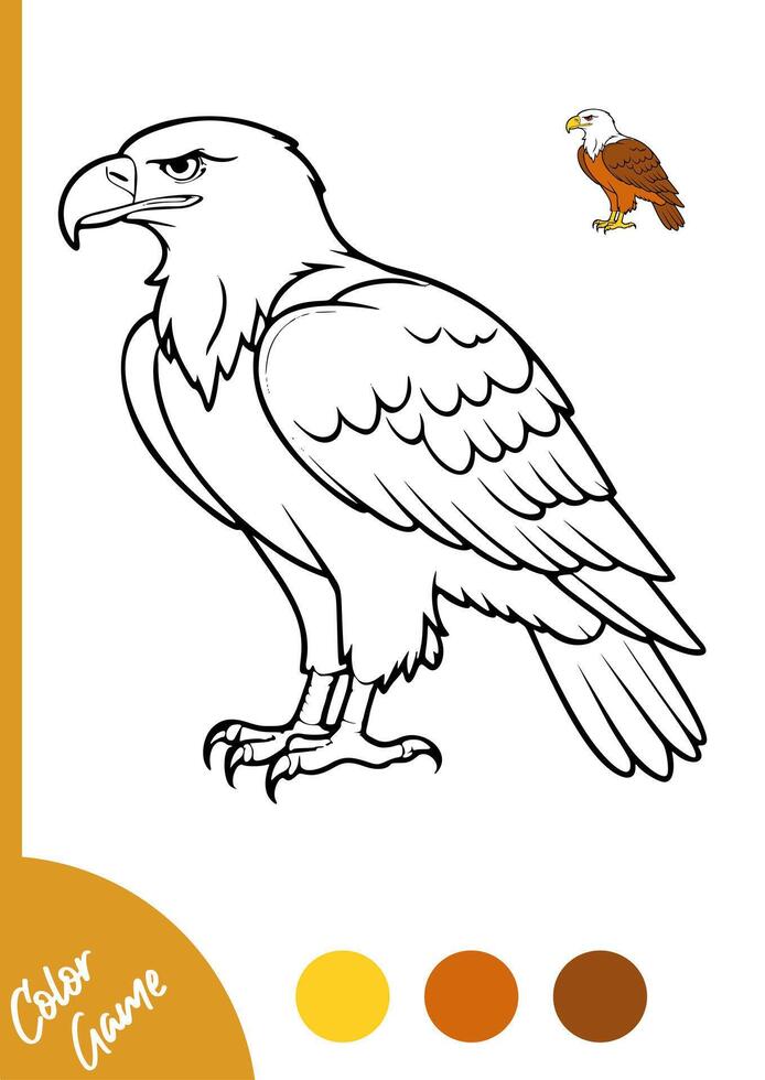coloring page eagle with guide color vector