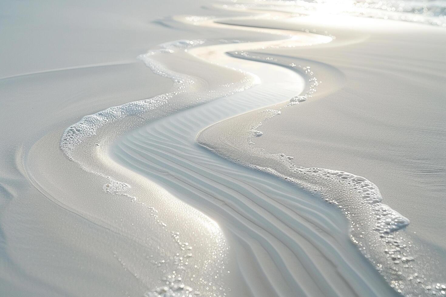 A river is flowing through the sand on a beach photo
