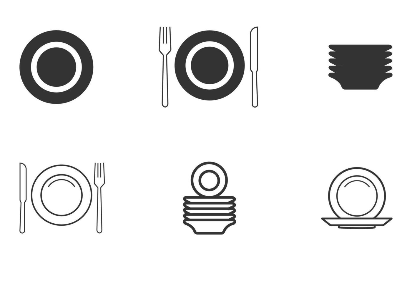 plate icon, Dishes icons set. round plate icon in different style vector