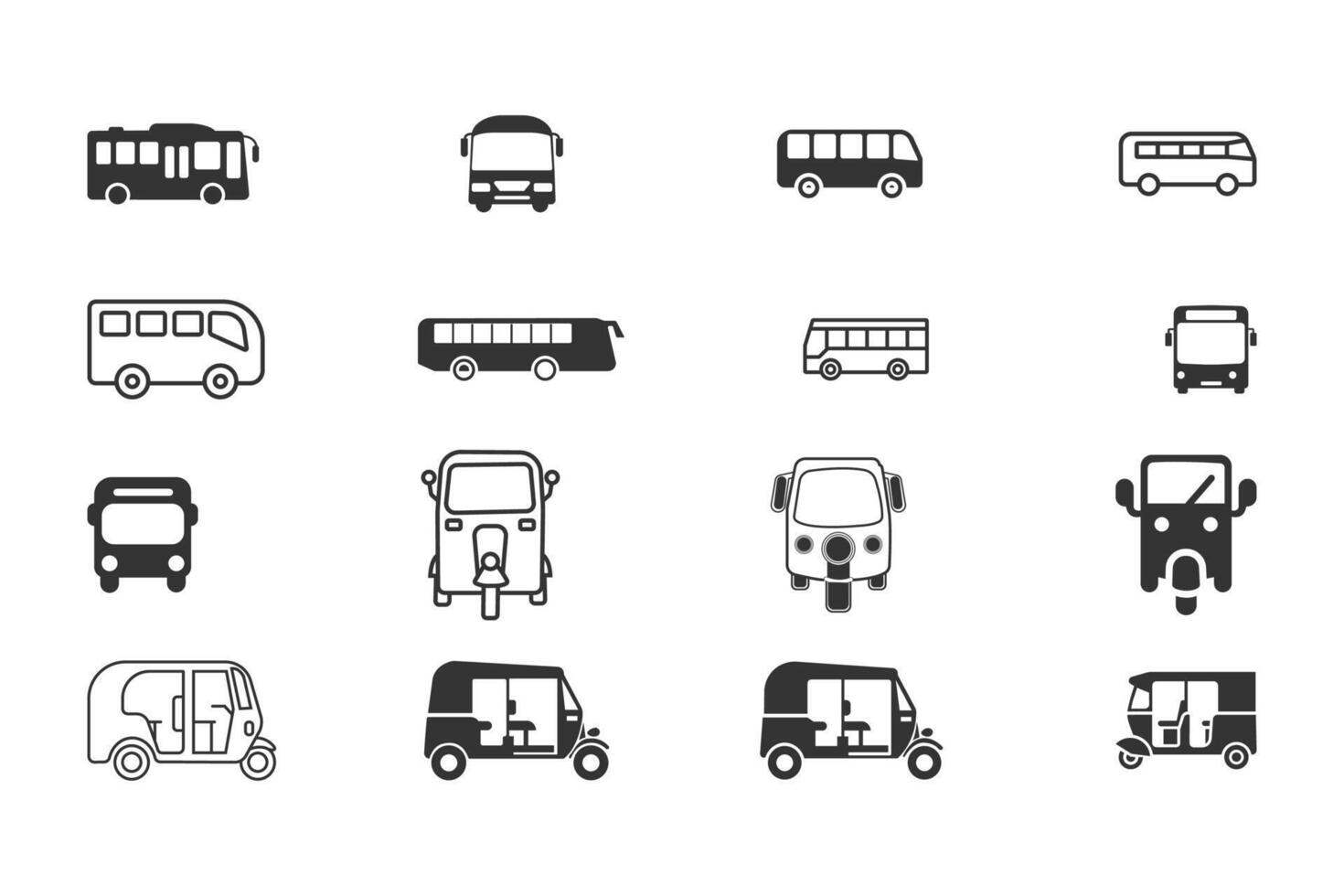 bus and auto rickshaw transport Set icons vector