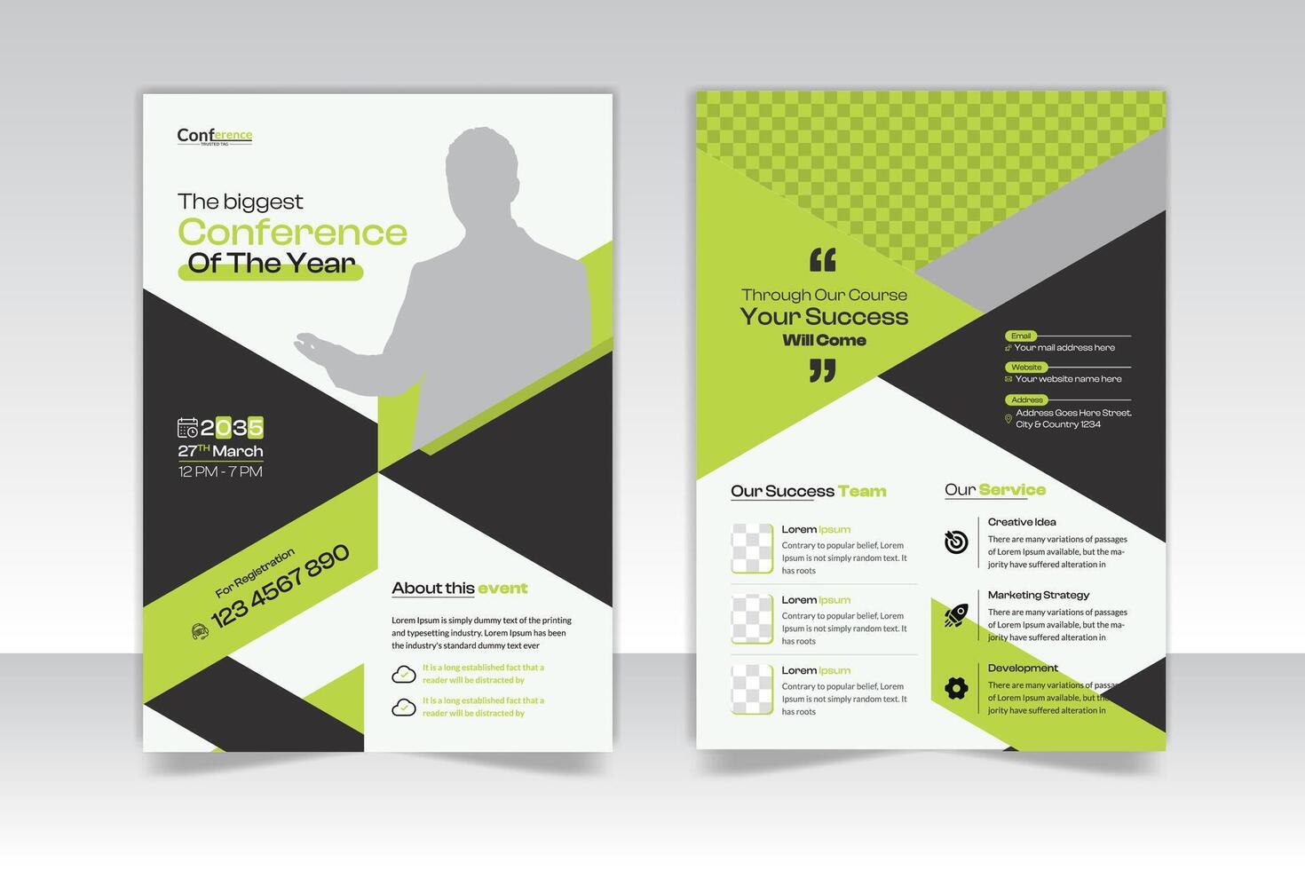 Modern business conference flyer layout template with A4 double side vector