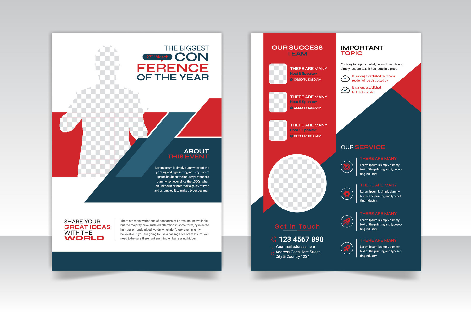 Modern conference two page flyer template and Three color variations Modern conference two page flyer template and Three color variations