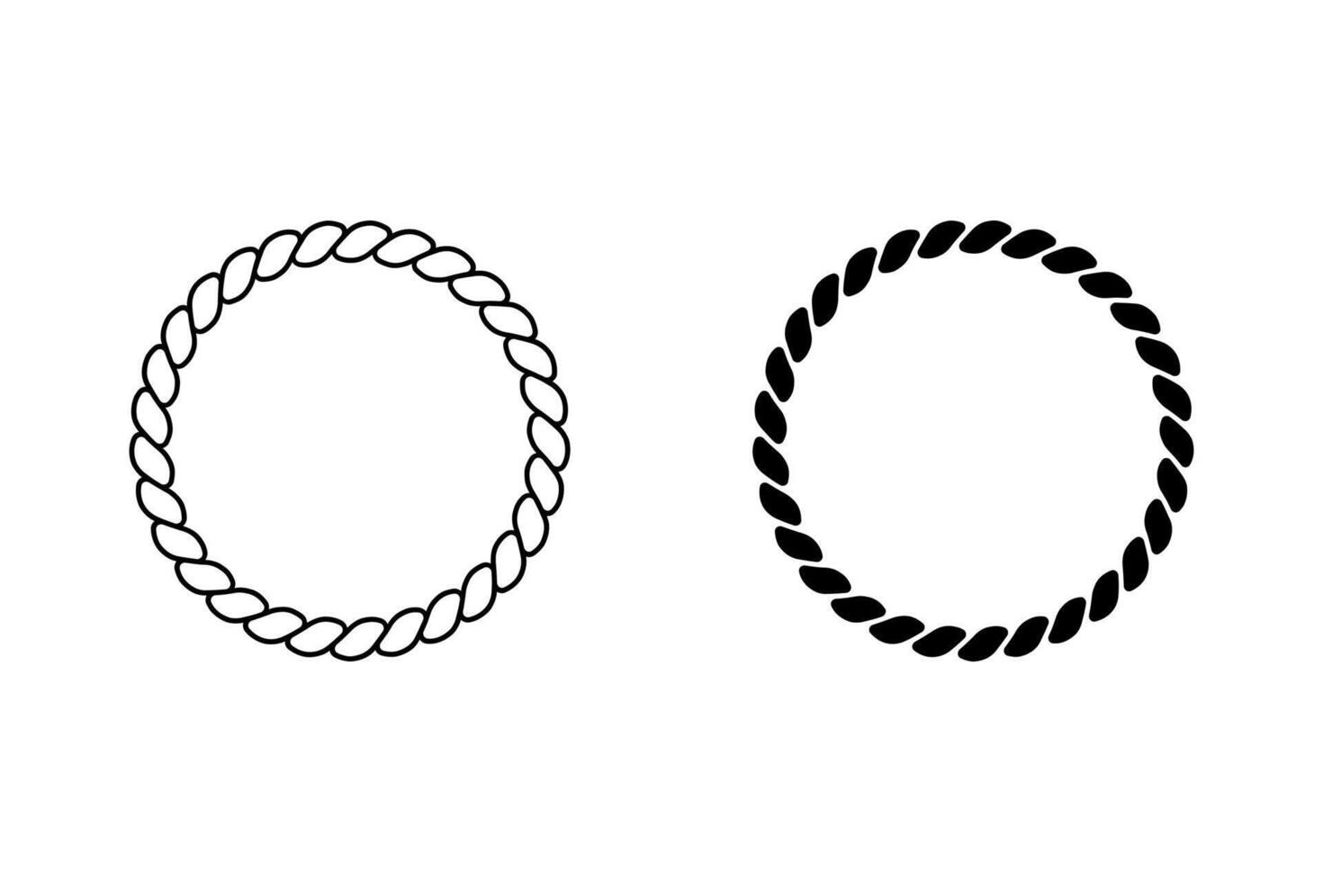 Round rope curve symbol set. Different thickness circular ropes set for decoration. isolated on white background vector