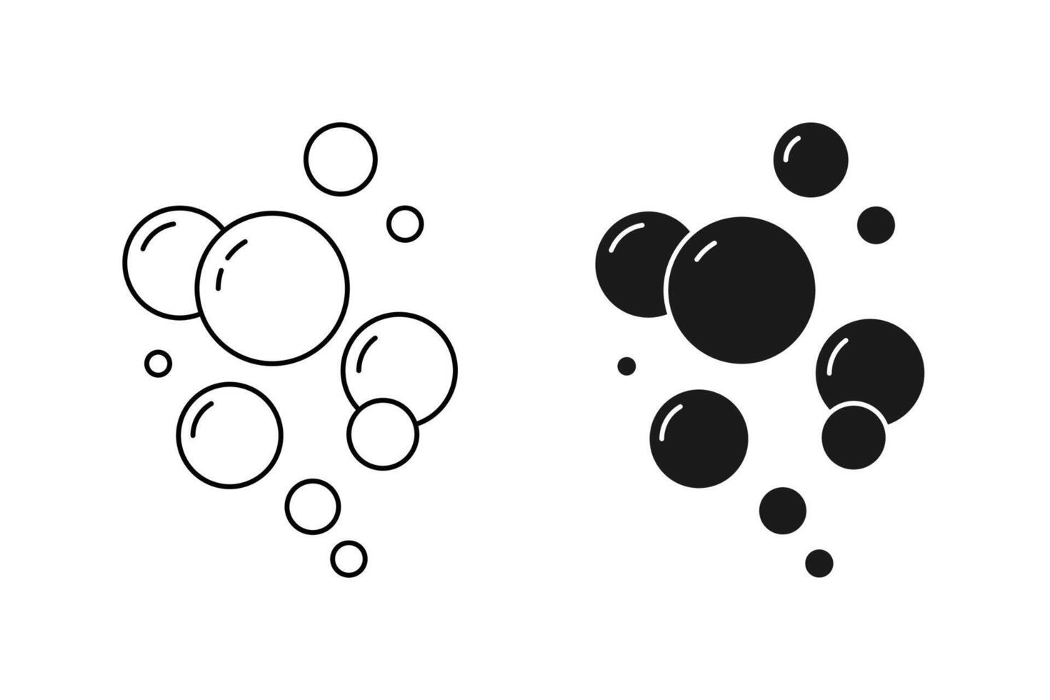 Fizzy Drink, Water Bubble Black and Line Pictogram. Sphere Foam, Aquarium. Clear Soda Drops Line and Silhouette Icon Set. Soap Symbol Collection. Isolated Illustration vector