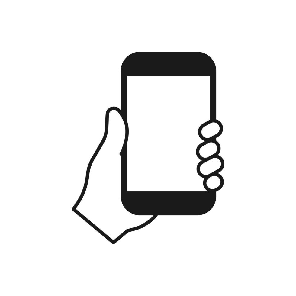 Smartphone in hand for mobile concept and web design. Symbol, logo vector