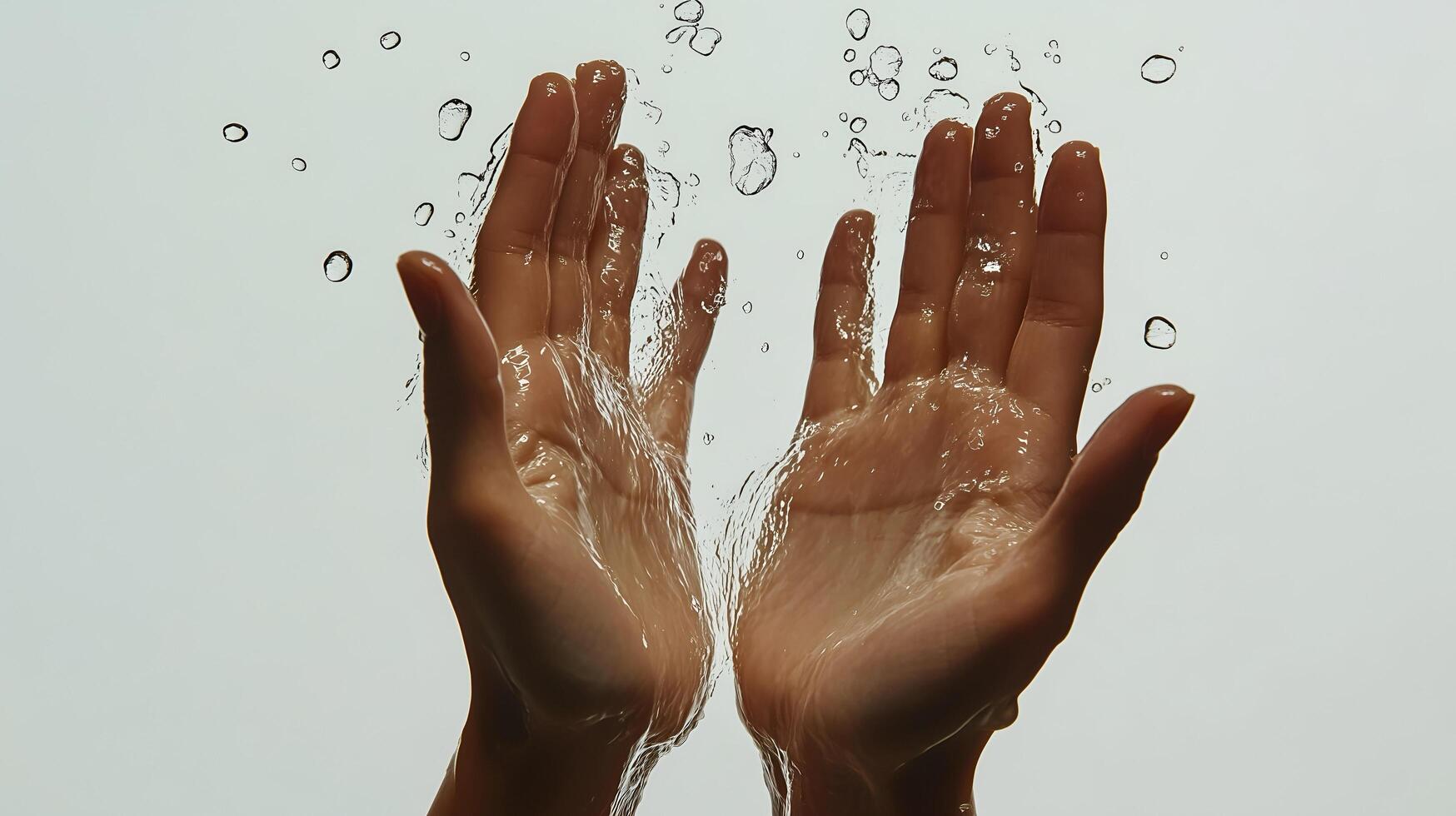 A pair of sweaty hands with water droplets splashing around them. photo