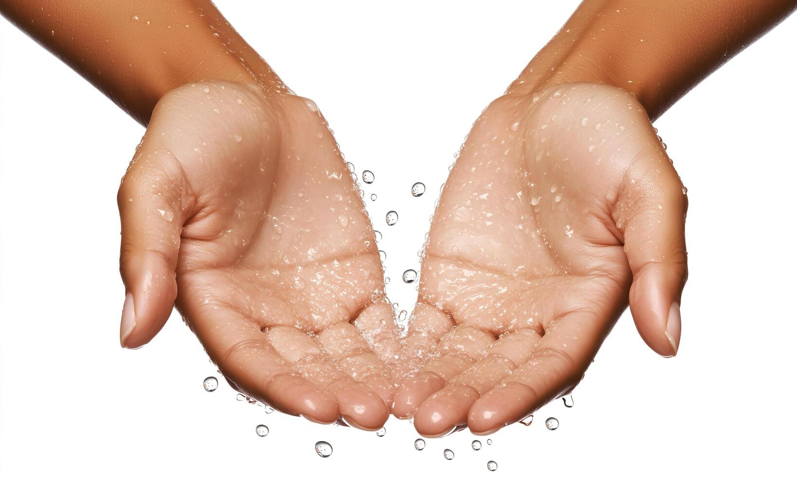 A pair of sweaty hands with water droplets splashing around them. photo