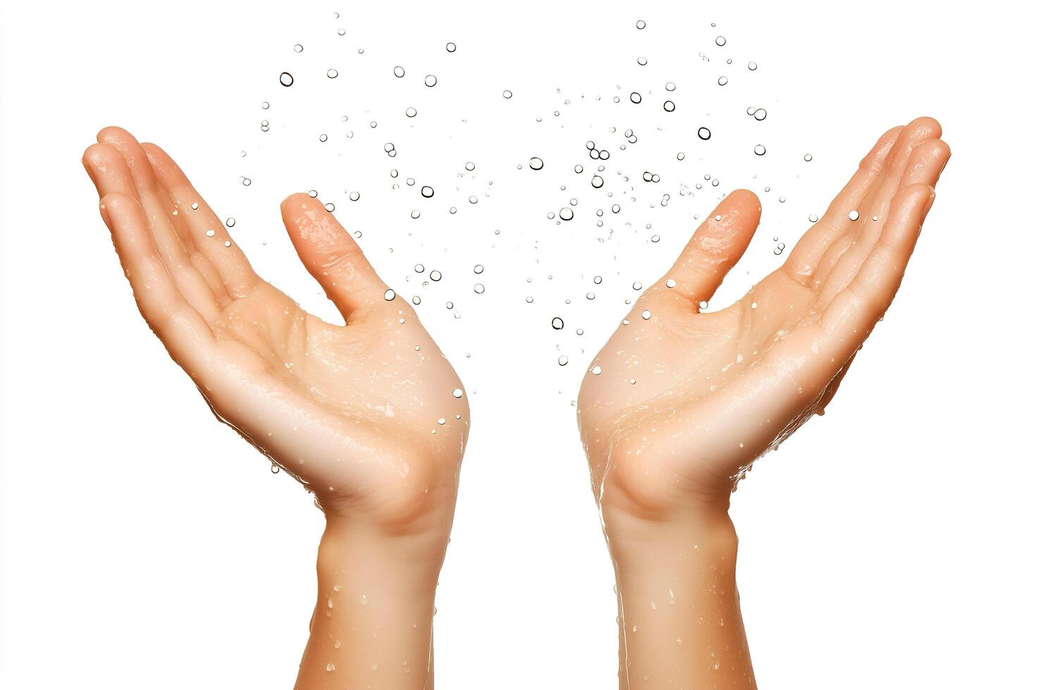 A pair of sweaty hands with water droplets splashing around them. photo