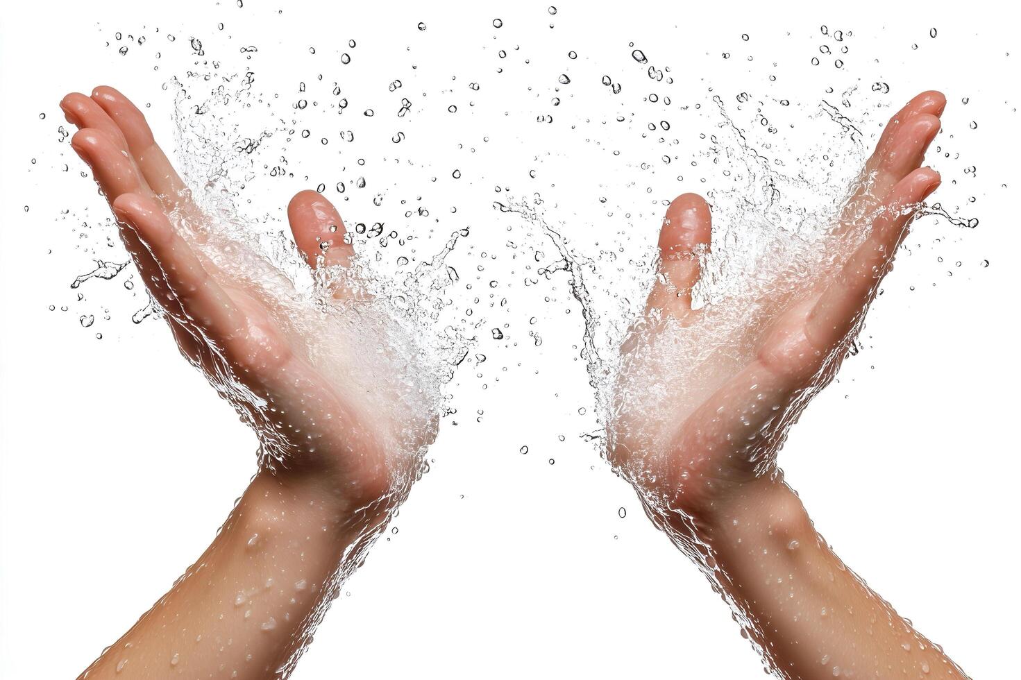 A pair of sweaty hands with water droplets splashing around them. photo