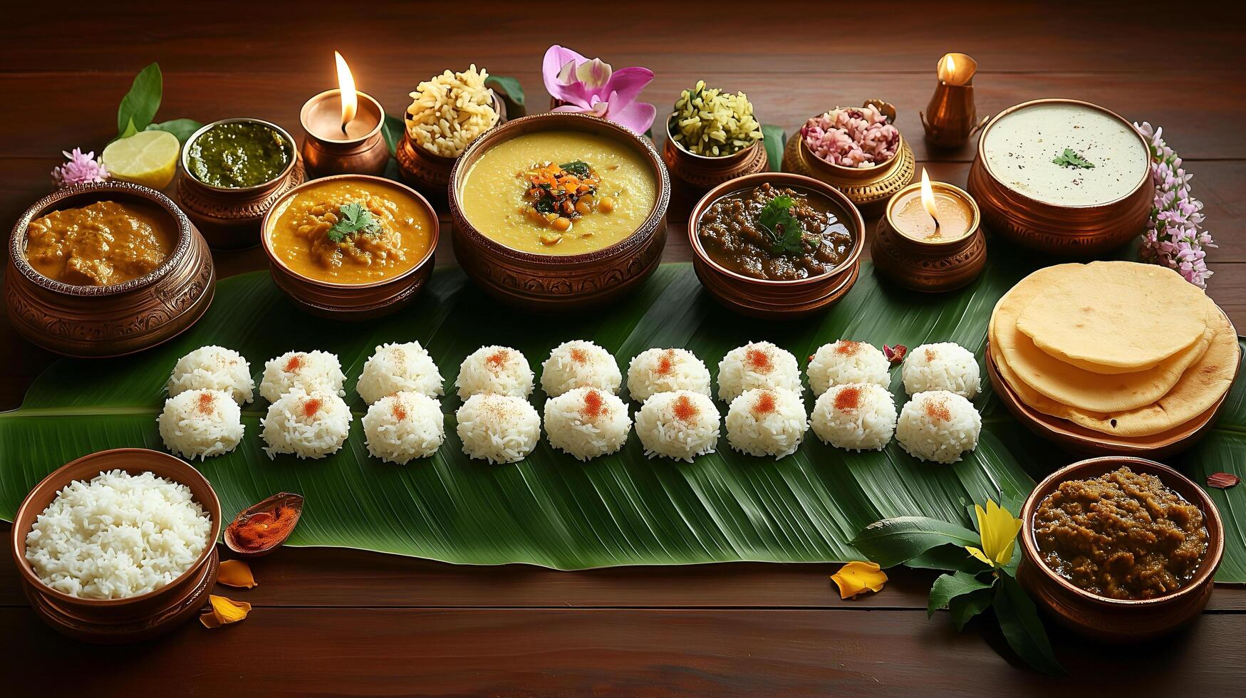 Indian offerings of riceballs, kheer, dal, and chapati prepared for Pitru Paksha. photo