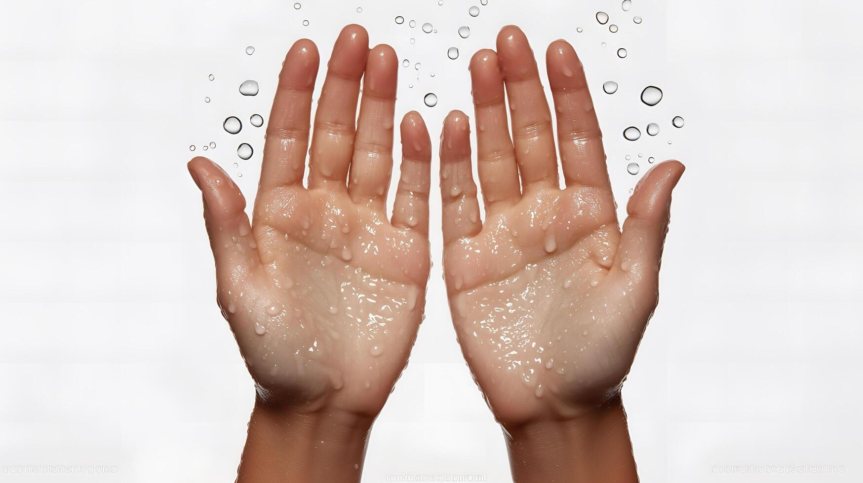 Sweaty hands with water droplets splashing around them. photo
