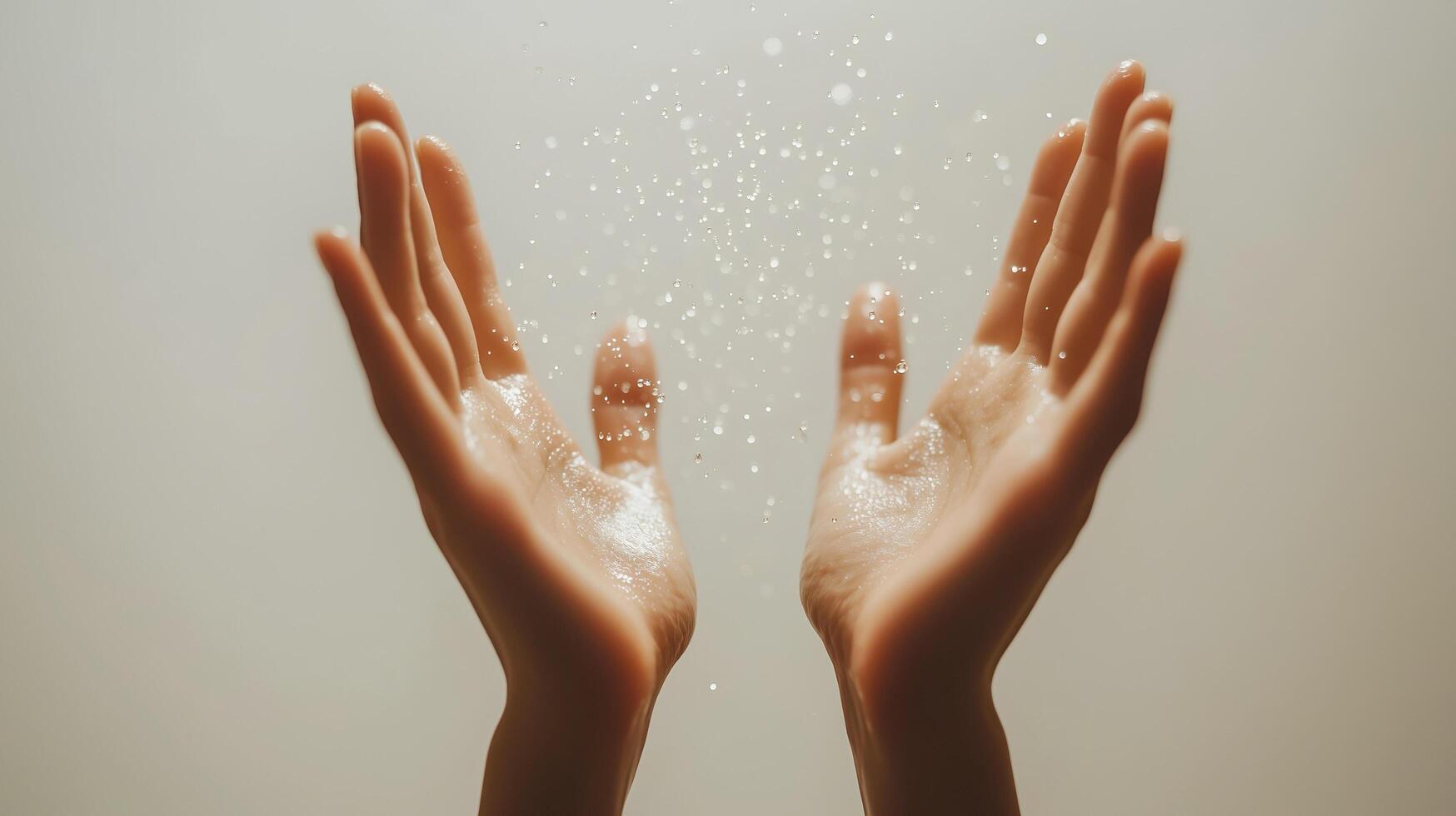 Sweaty hands with water droplets splashing around them. photo