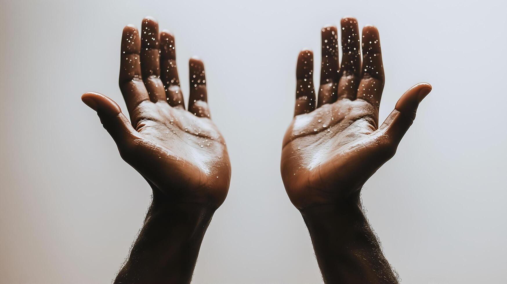 Sweaty hands with water droplets splashing around them. photo