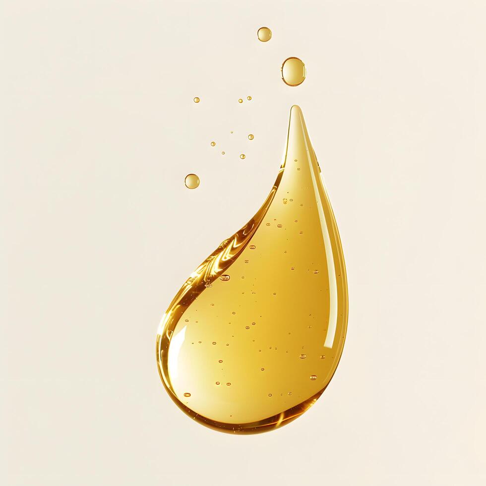 A drop of oil is shown on a white background photo