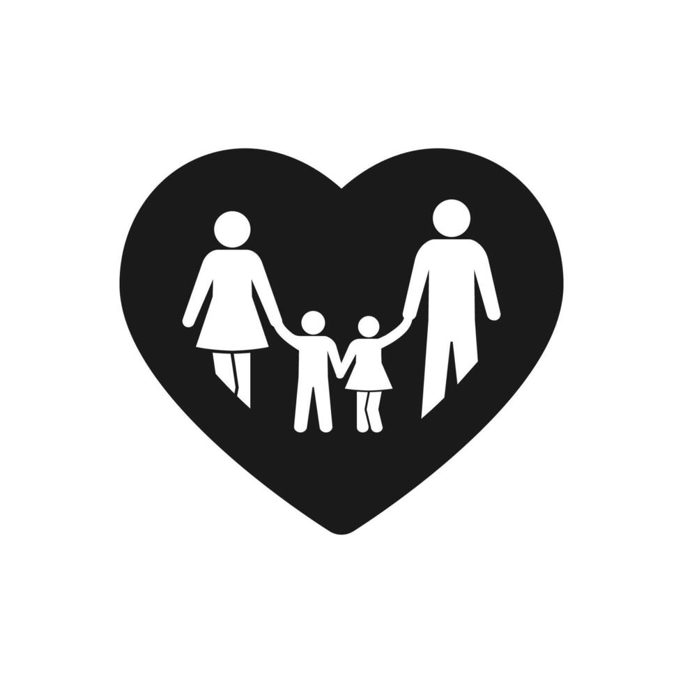 Parents and child silhouette for family icon solid in trendy style. Happy little family for insurance symbol with mother, father, and son sign. vector