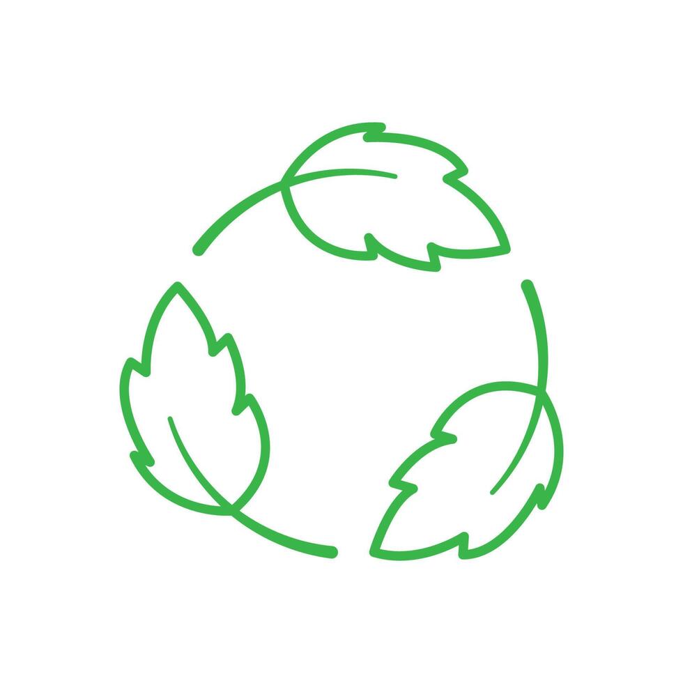 biodegradable recyclable plastic free package icon, recycle leaves label logo template. Set of green leaf recycle, means using recycled resources, recycling signs, recycle collection icon vector