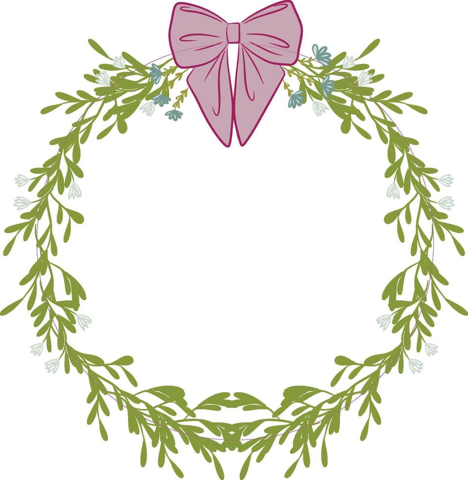 Floral circle frame with bow isolated on white vector