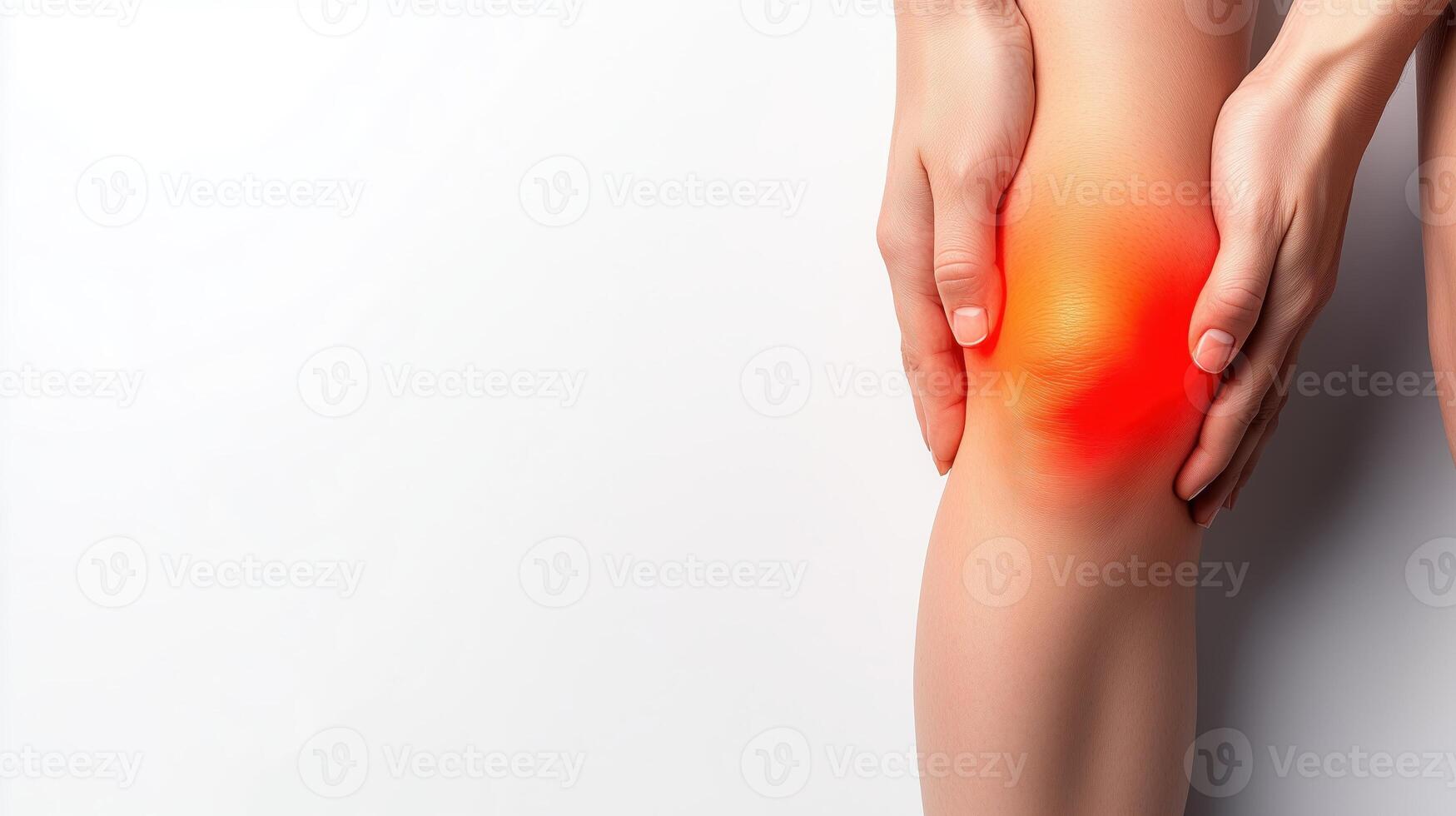 A close-up of a person's knee experiencing pain, highlighting the area of discomfort with a red glow for emphasis. photo