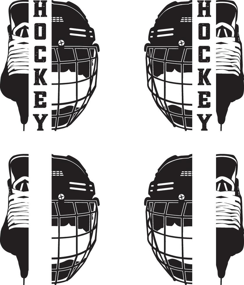 Split Hockey Player Skates and Helmet, Ice Skates, Hockey Helmet Cut Files vector