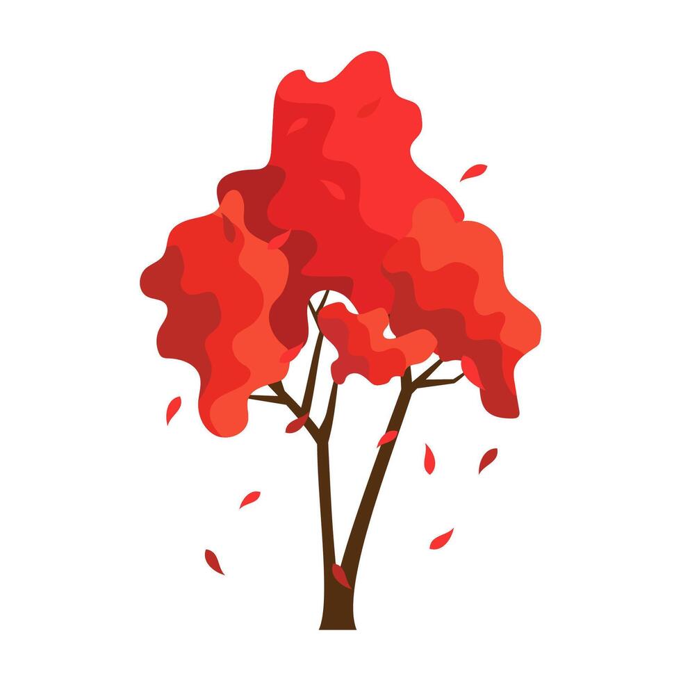 Autumn tree in flat style. Collection of Autumn trees symbols vector