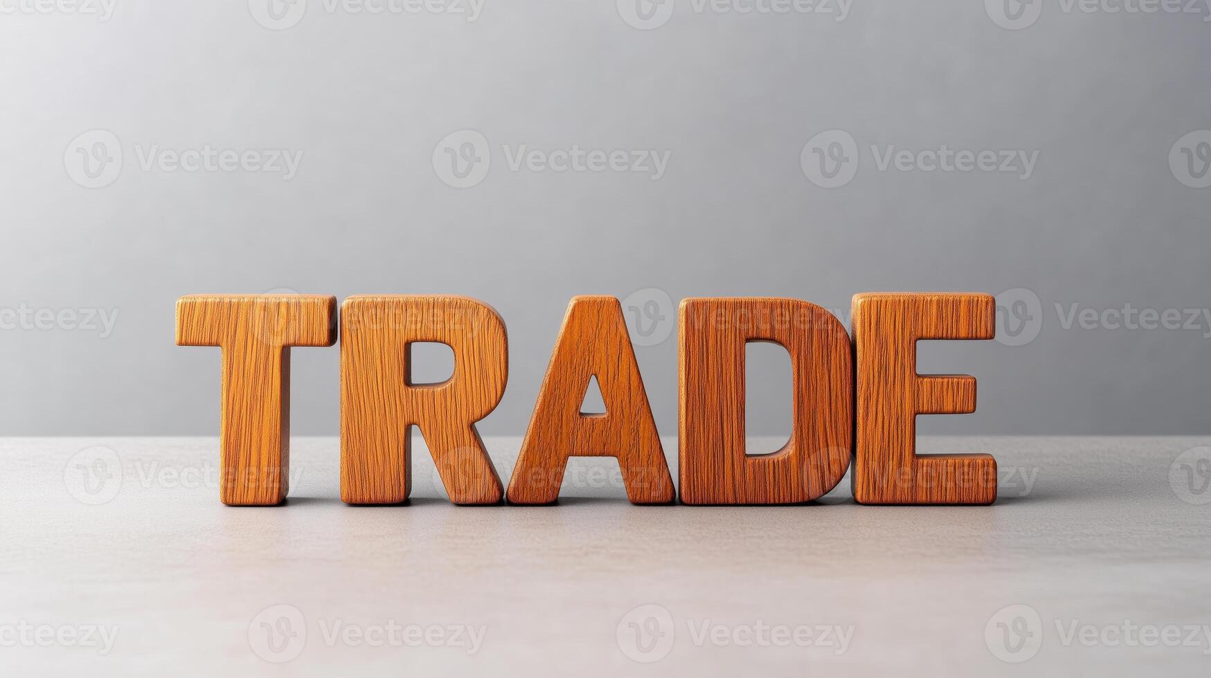 Stylish wooden letters spelling 'TRADE' on a minimalist background, perfect for business themes and commerce-related projects. photo