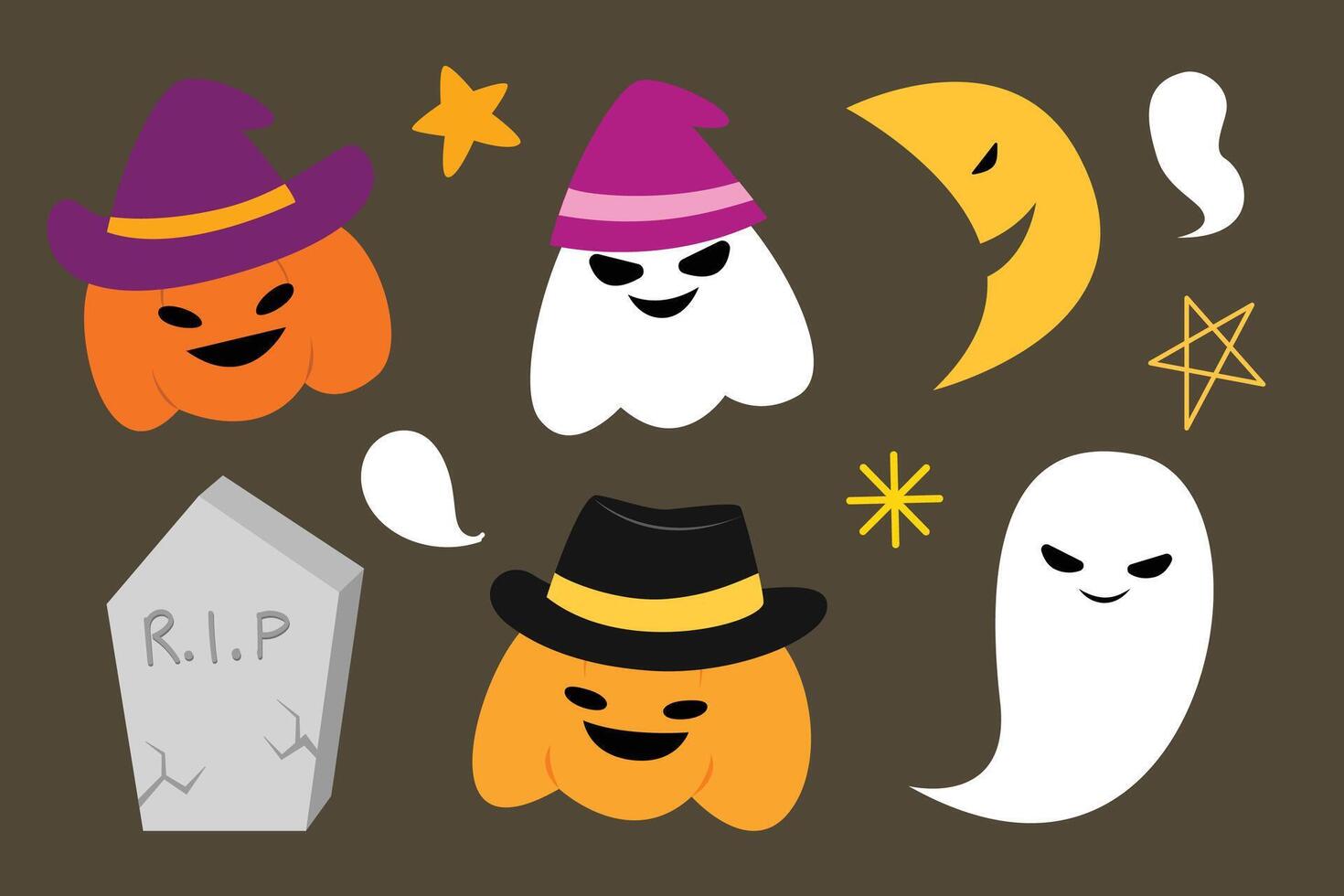 Halloween festival. element of pumpkin ghost tomb moon and star cartoon for kid and illustration vector