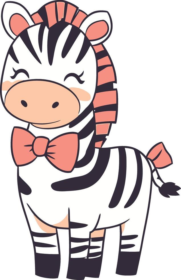 Adorable Cartoon Zebra with Bow Tie - Cute Animal Illustration for Kids vector
