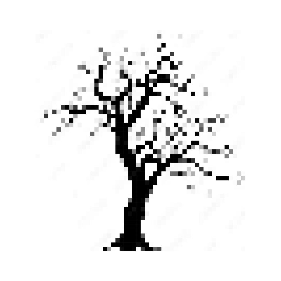 pixel art dead tree icon on white background vector