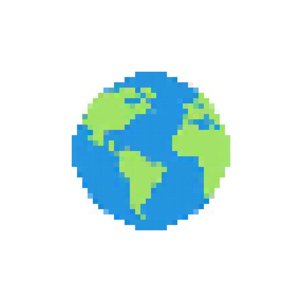 blue green earth globe icon pixel art vector
