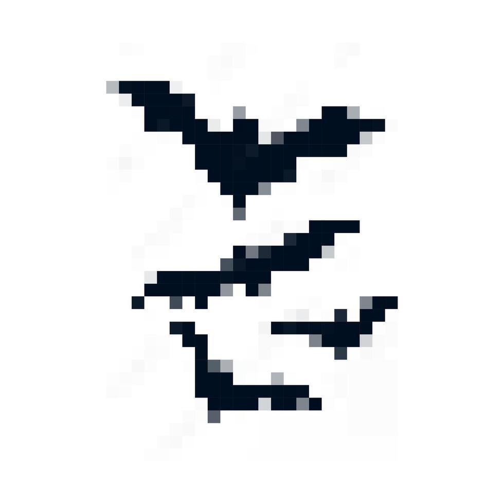 pixel art flying bats icon on white background vector