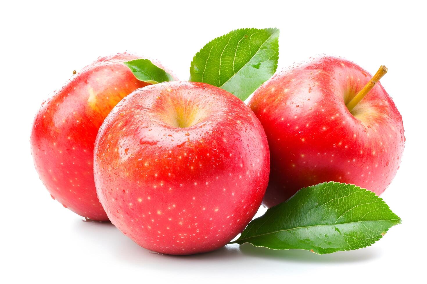 Fresh Apples with leaf on white background. . photo