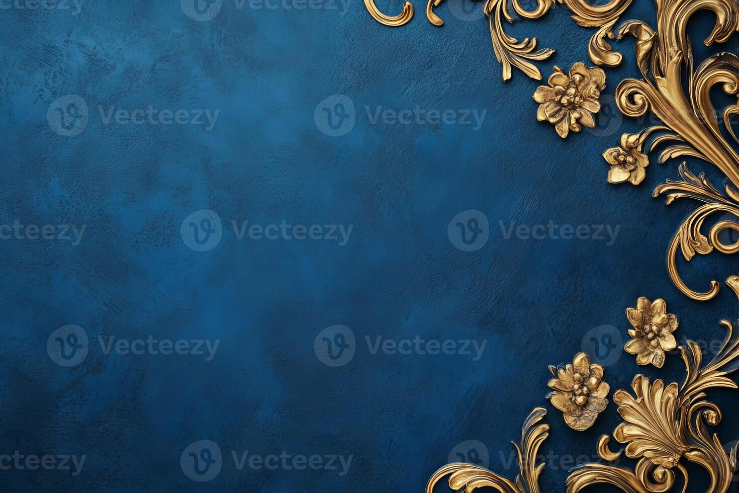 Blue background with golden decoration of each corner. photo