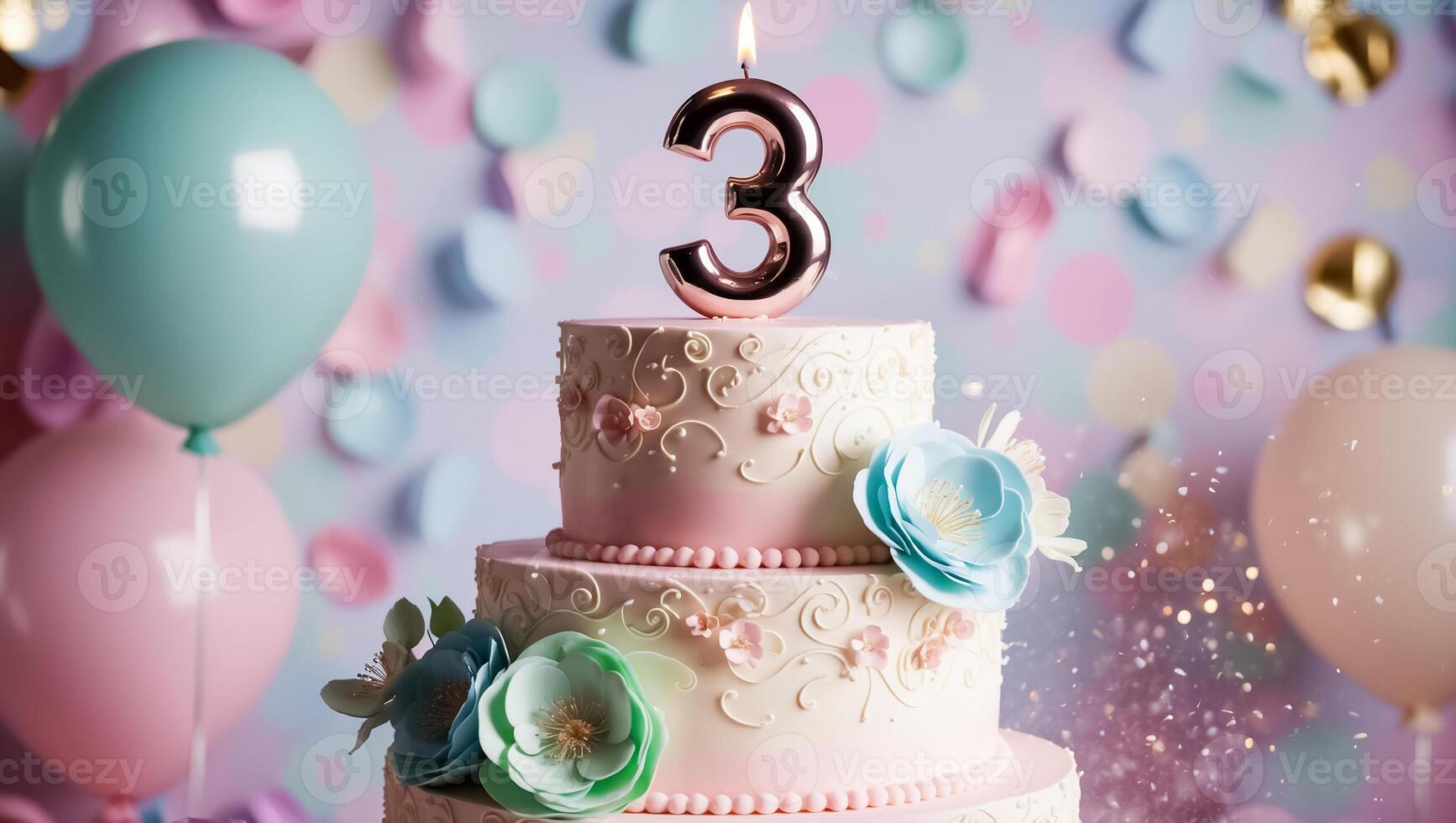 Delicious festive cake with number 3 photo