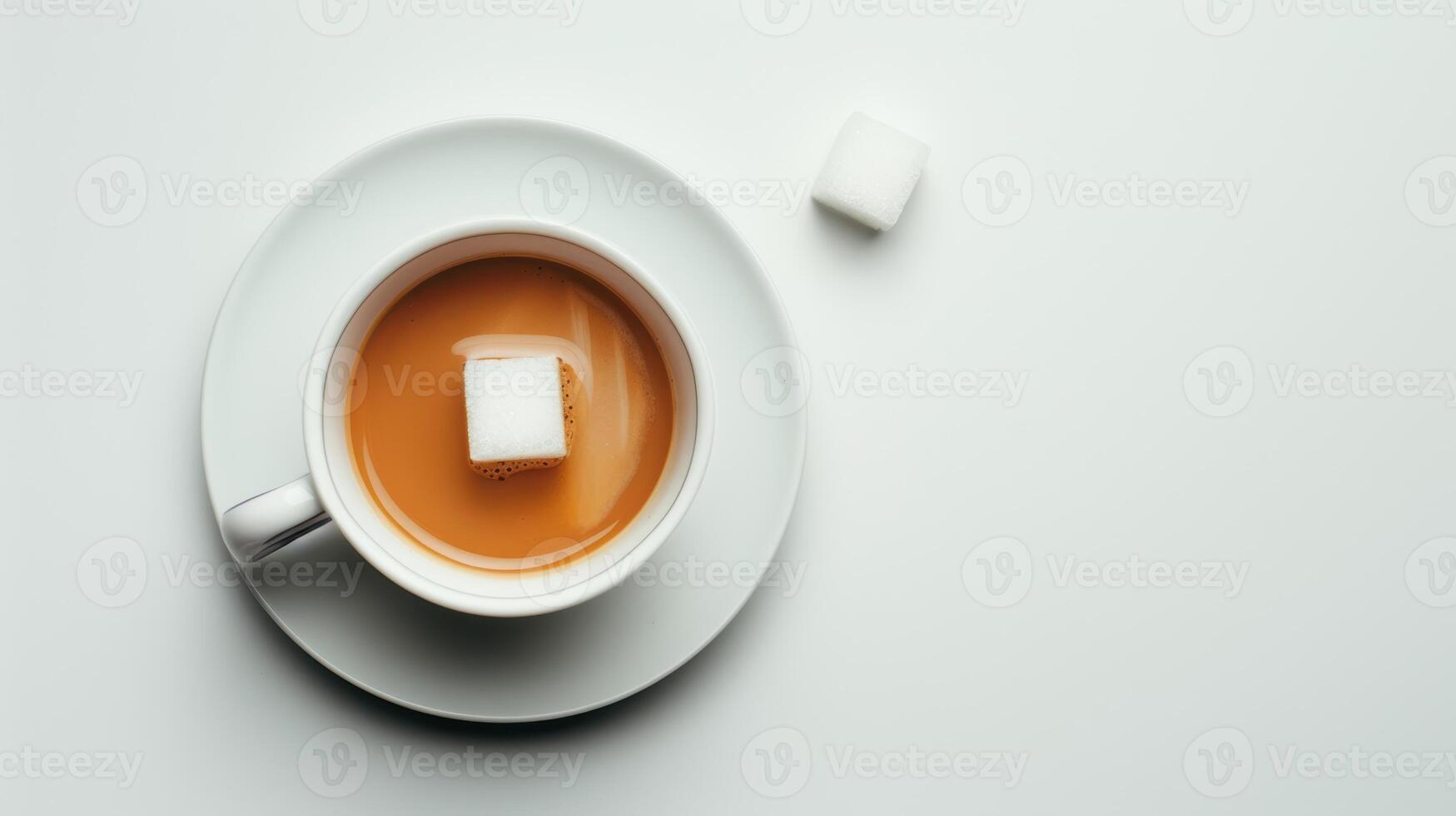 Coffee cup with a dissolving sugar cube, representing the sweetness and allure of caffeine photo