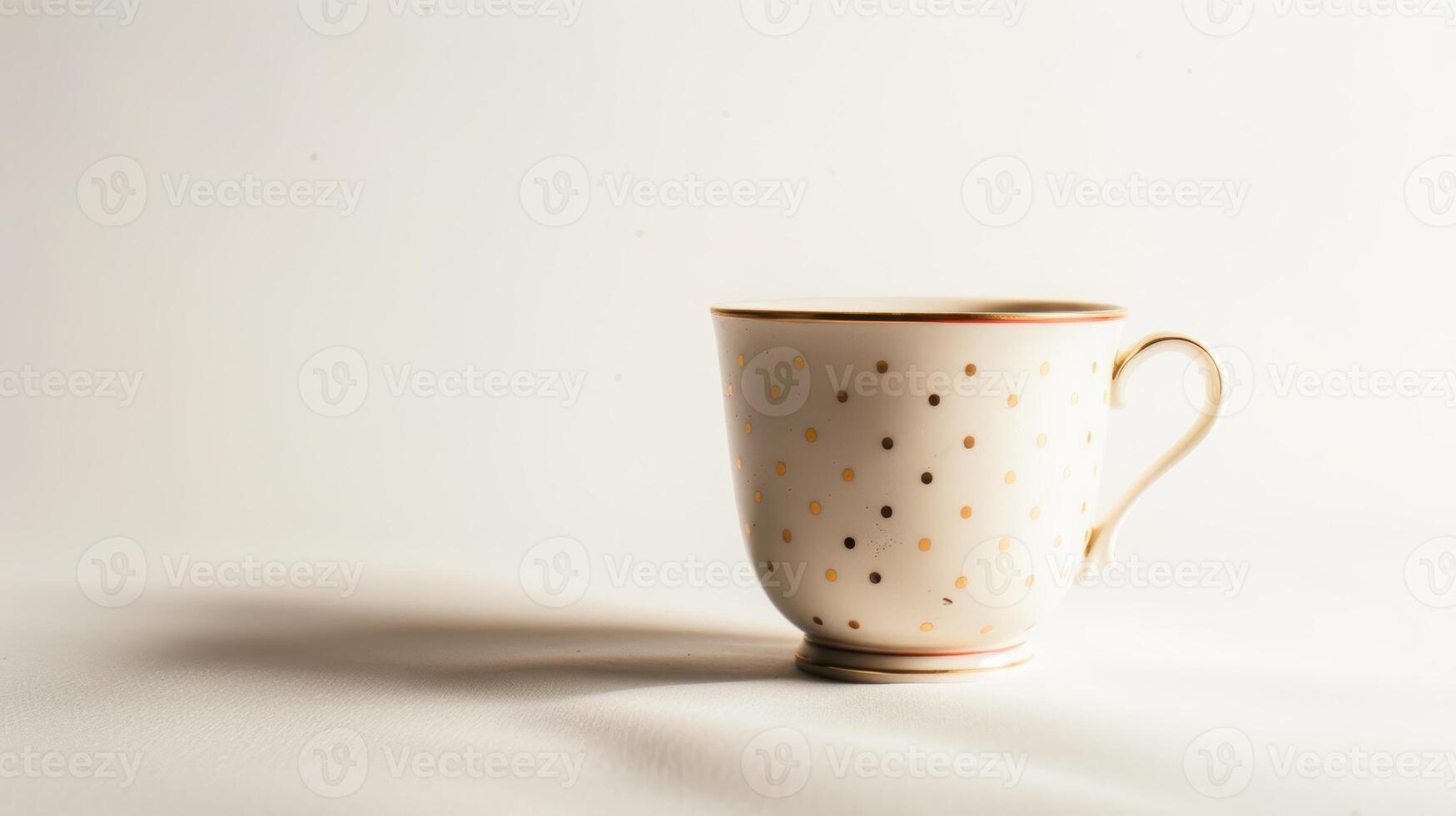 Sophisticated gold-speckled teacup casts a gentle shadow on a clean white backdrop photo