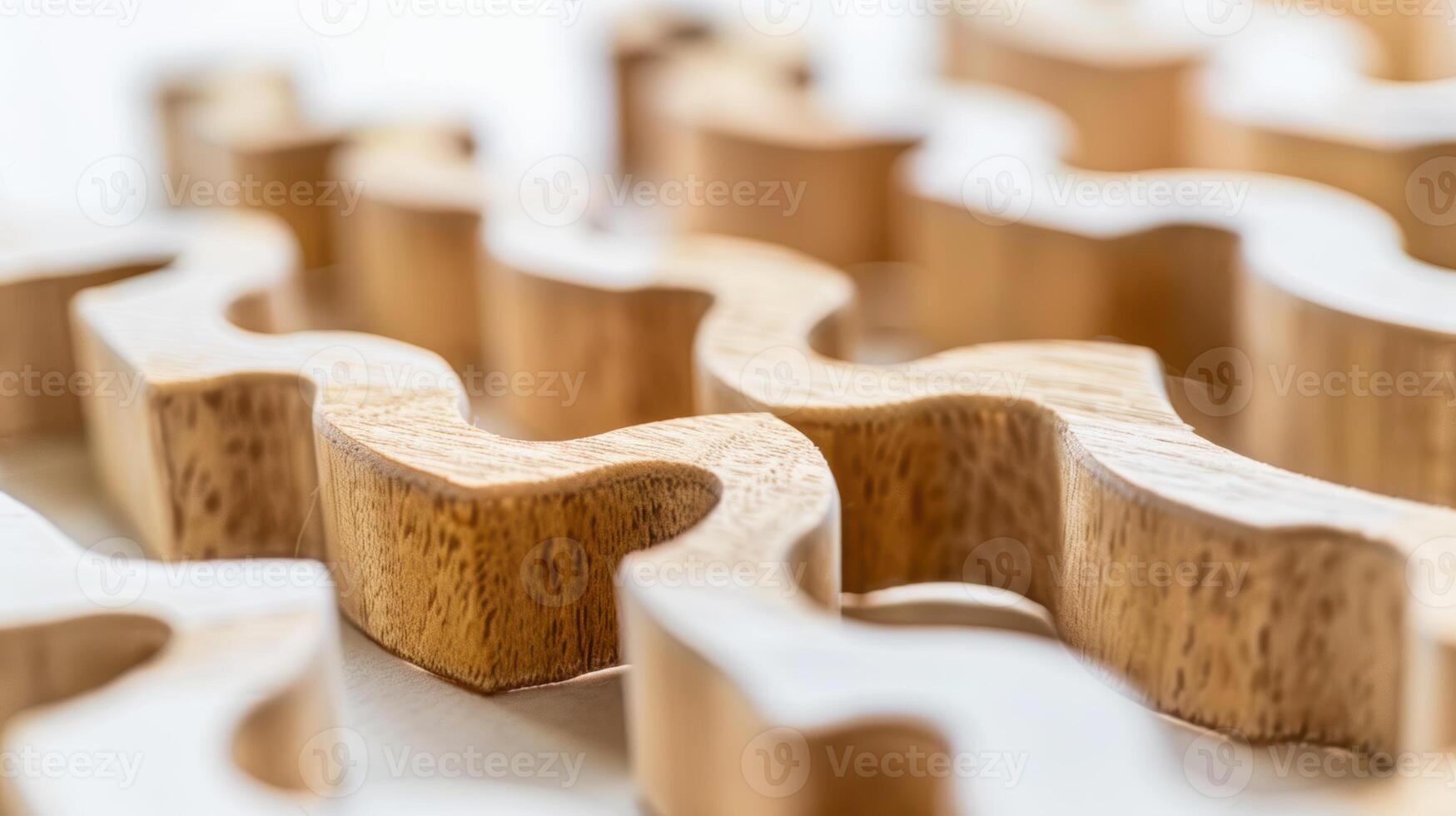 Interlocking wooden shapes are forming a complex and intriguing pattern photo
