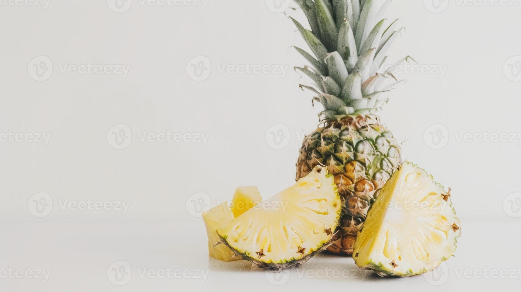 Fresh pineapple slices with juicy yellow flesh, isolated on a white background photo