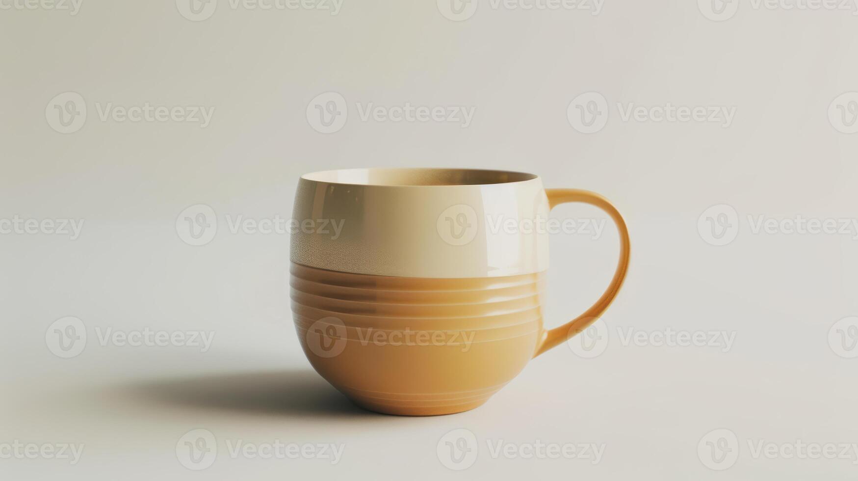 Contemporary two-toned coffee mug is placed on a white surface, creating a soft shadow photo