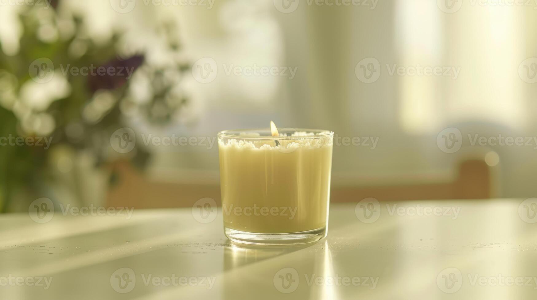 Gentle scented candle fills a sunny space with cozy warmth and peaceful tranquility photo