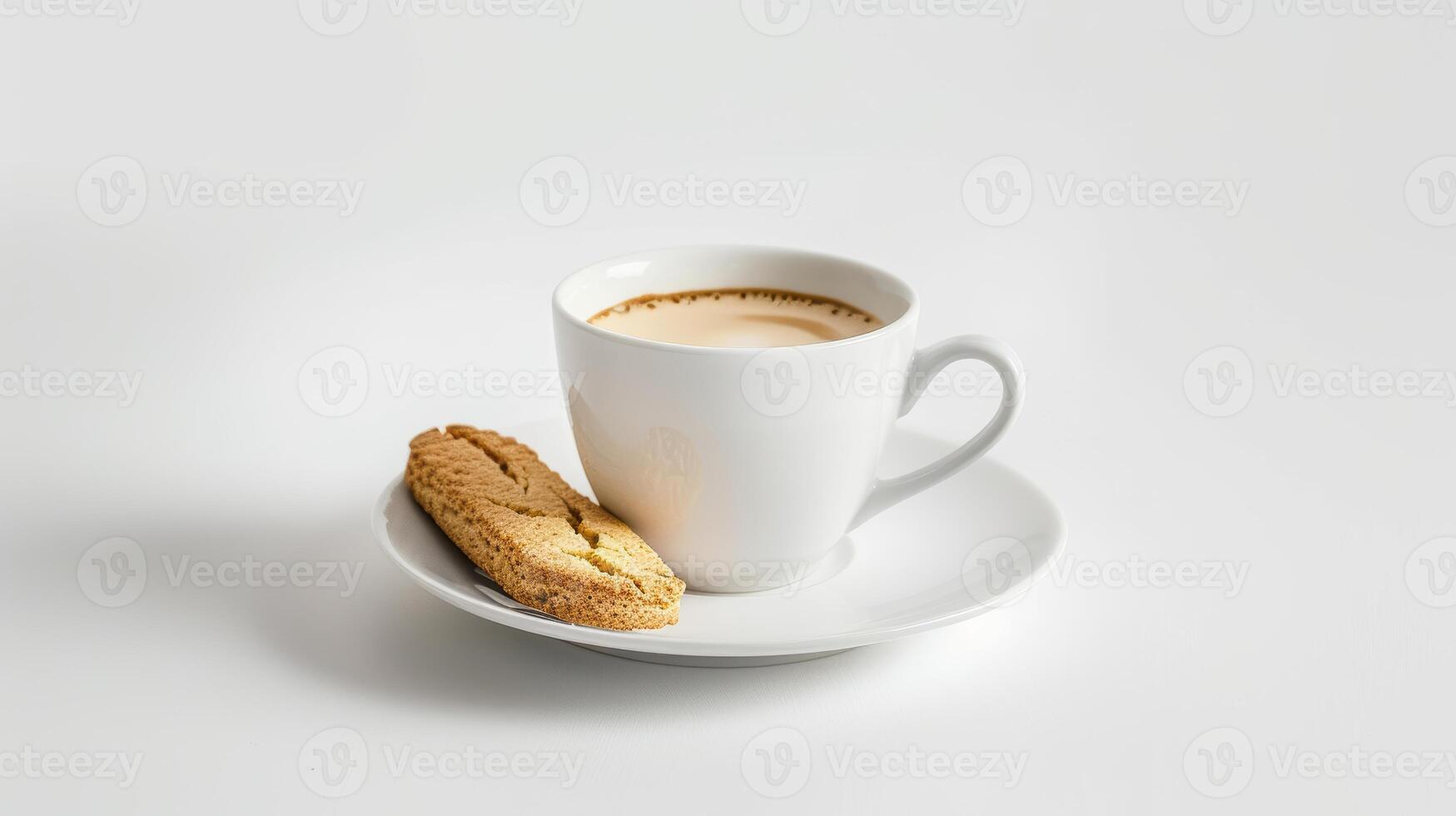 Coffee cup with a saucer and a cantuccini cookie on the side photo