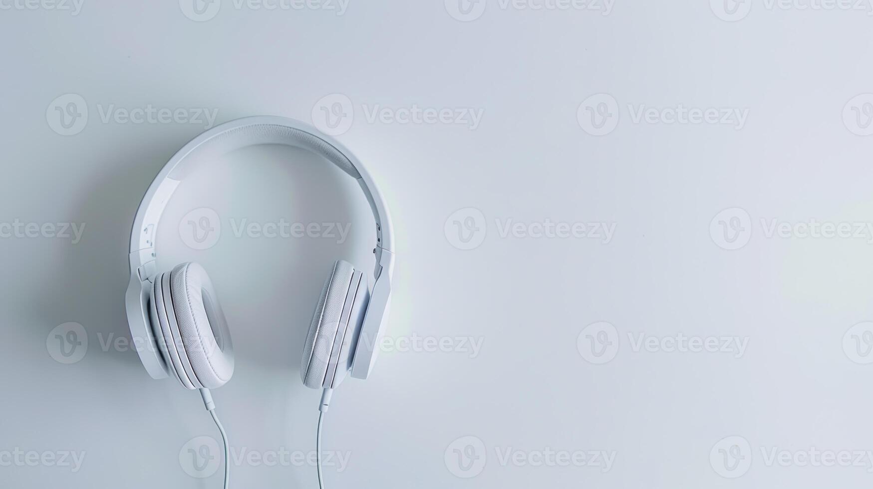 Minimalist style and high-quality audio experience evoked by modern white headphones on a white BG photo