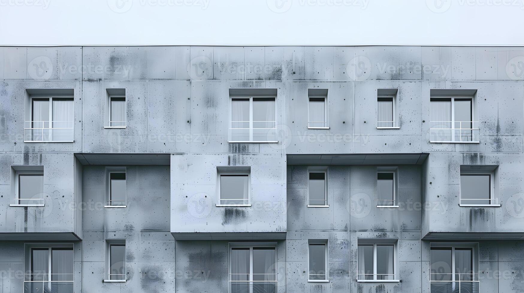 A concrete building with symmetrical windows on each floor. Minimalist photography photo