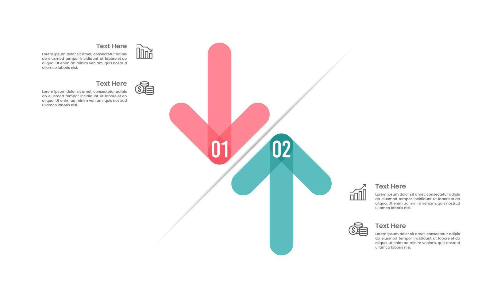 Green and red up arrow infographic. Compare pros and cons, Economy, Trading, and Business presentation. vector