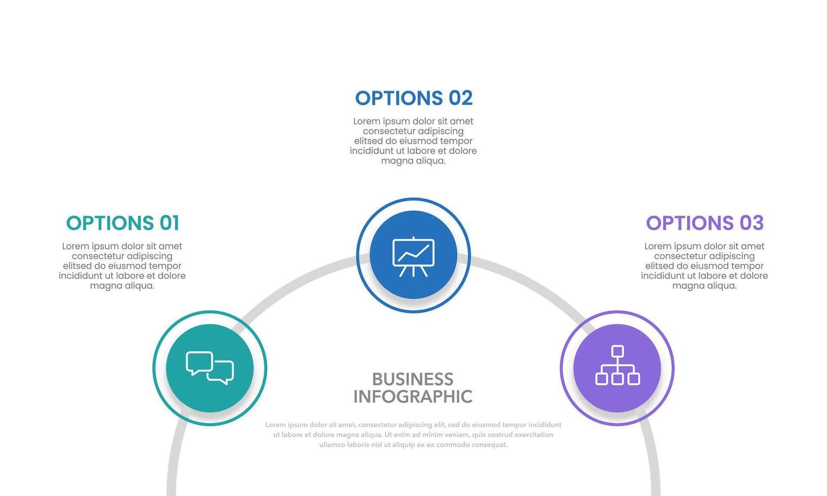 Infographic semicircle with 3 options to success. Business presentation, Planning, Strategy and Marketing. vector