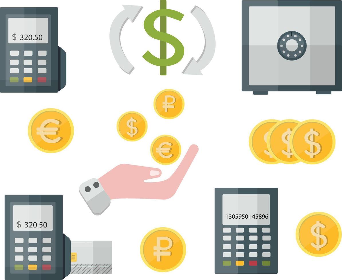 Money exchange flat icon set vector
