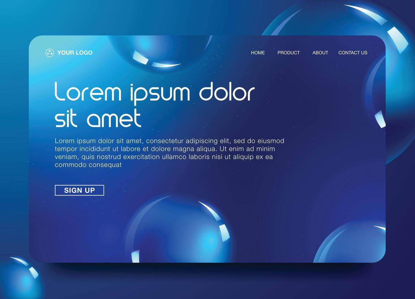 A blue website design with bubbles and a blue background vector