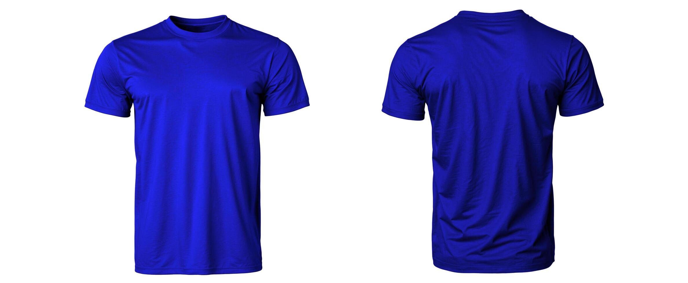 Royal blue T-shirt template with nothing neat, mockup for design and print. T-shirt T-shirt front and back view isolated on white background photo