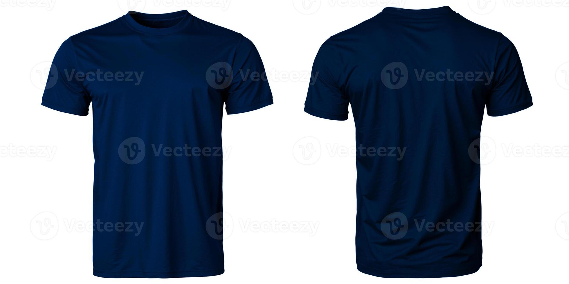 navy blue T-shirt template with nothing neat, mockup for design and print. T-shirtT-shirt front and back view isolated on white background photo