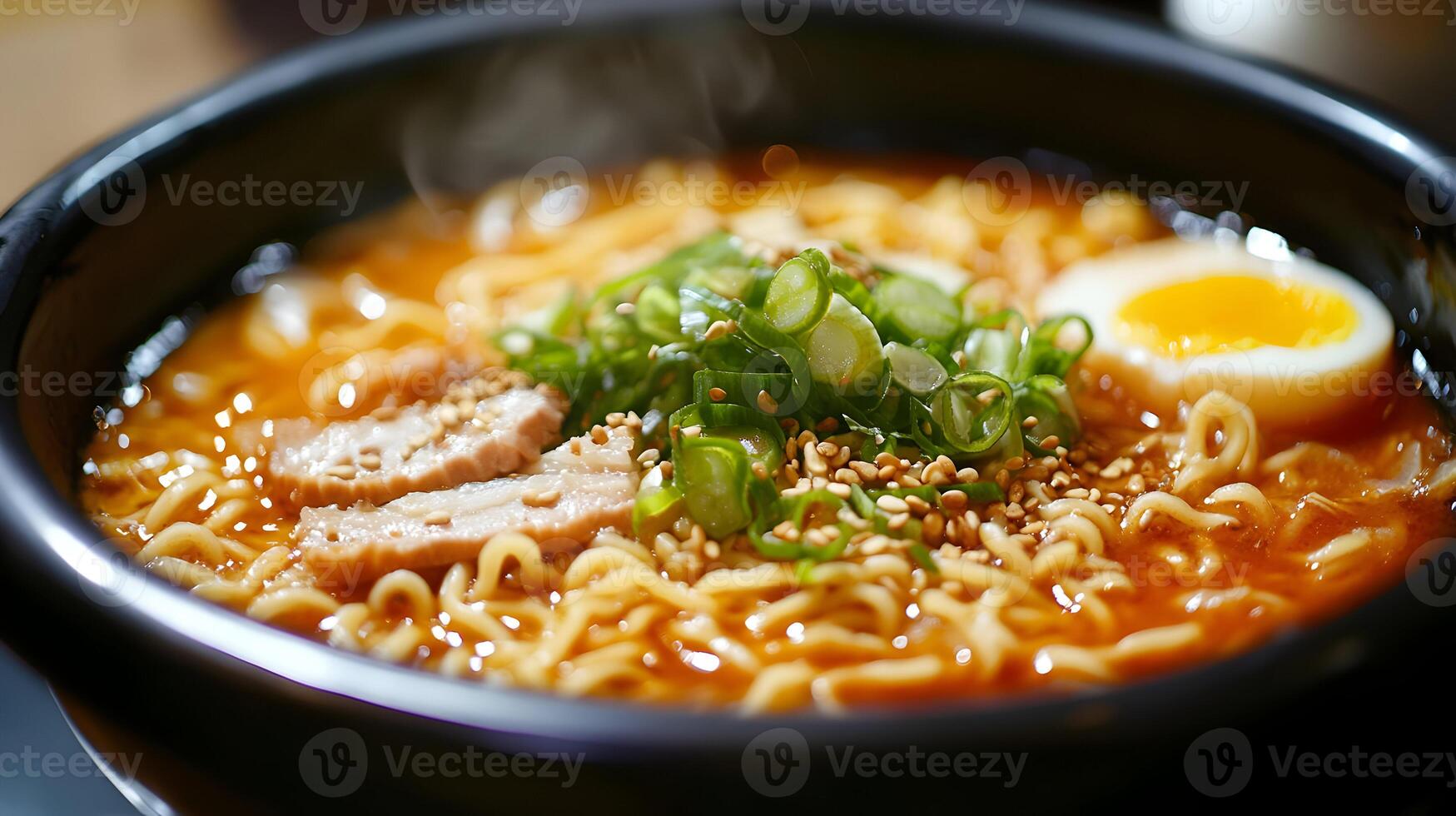 A bowl of ramen with meat and an egg photo