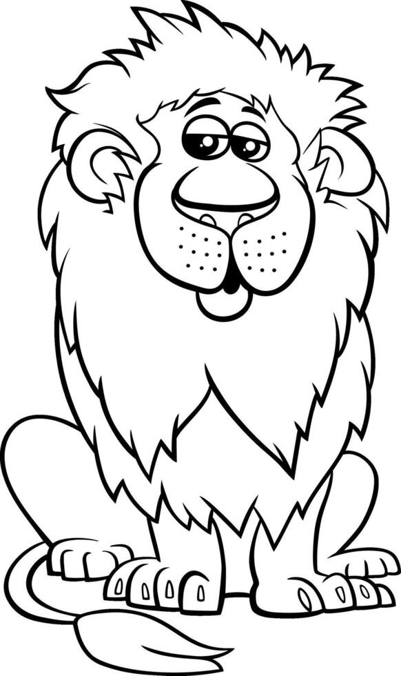 cartoon African lion wild animal character coloring page vector